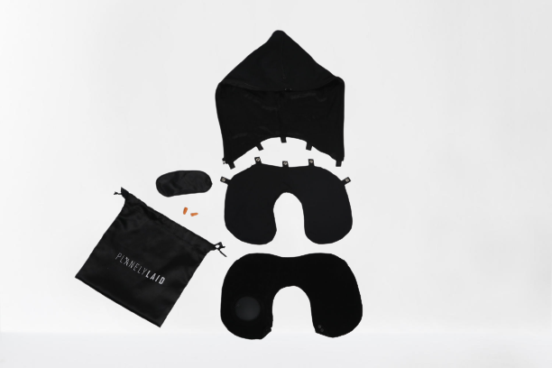 SilkSerenity Hooded Neck Pillow by PlanelyLaid: Inflatable Comfort with Silk Elegance