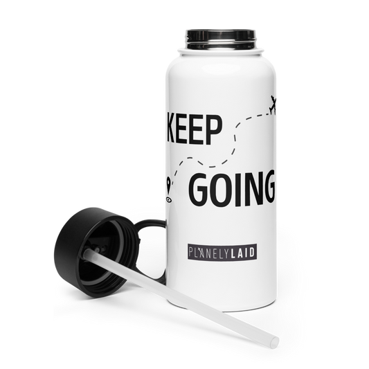 PlanelyLaid Stainless steel, "Keep Going" travel water bottle with a straw lid